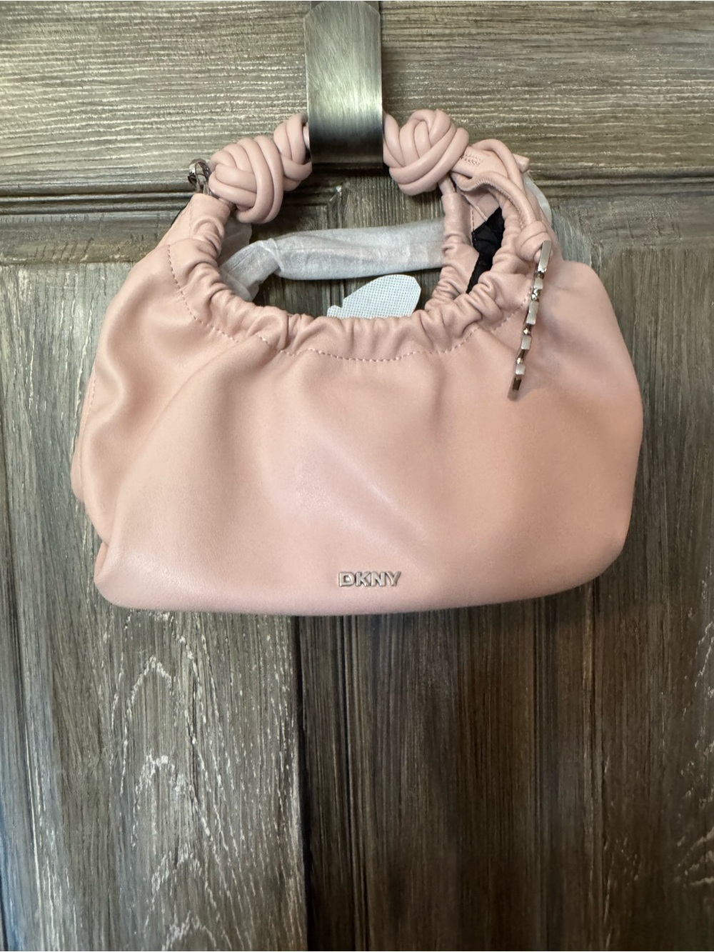 DKNY Blush Pink Gathered Mini Shoulder Bag with Knotted Handle